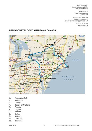 REISVOORSTEL OOST AMERIKA & CANADA - Panta Reizen