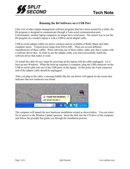 Split Second R4 Software Running the R4 Software on a USB Port - Split Second