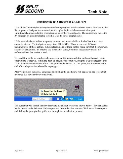 Running the R4 Software on a USB Port - Split Second