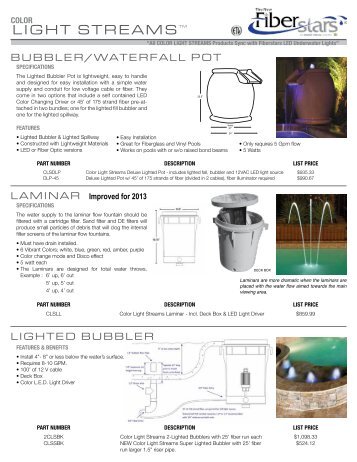 Color Light Streams Builder Spec Sheet - Fiberstars Pool and Spa