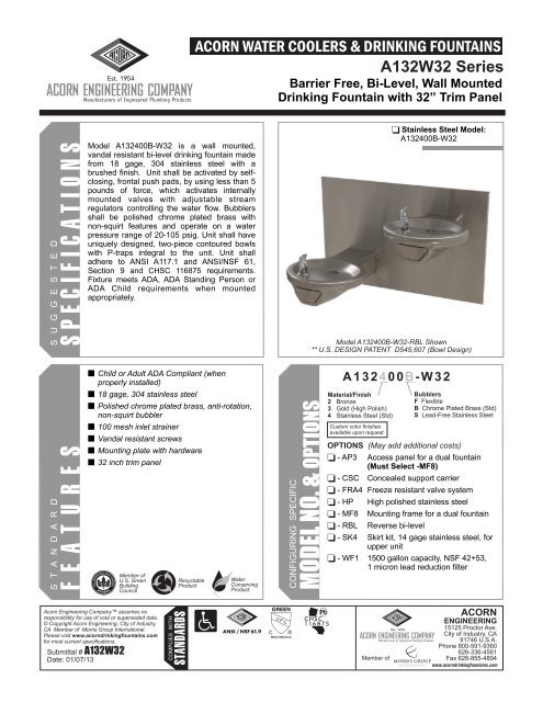 Model A132400B-FRA4-W32 Submittal - Acorn Engineering