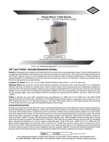 1440 18" Lav/Toilet - Suicide Resistant Comby - Acorn Engineering