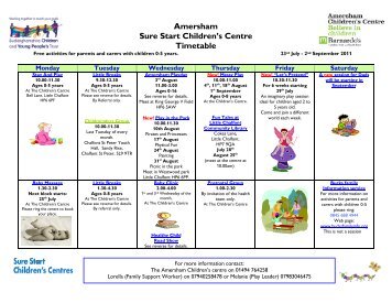 Amersham Sure Start Children's Centre Timetable