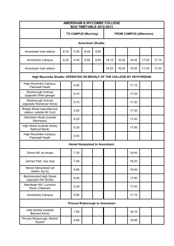 Mini Bus Timetable 2012-13 - Amersham & Wycombe College