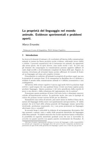 La propriet`a del linguaggio nel mondo animale. Evidenze ...