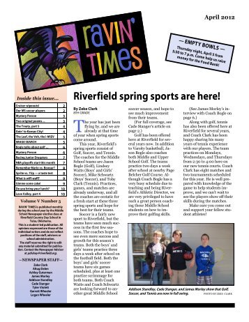 Ravin April 2012 Times - Riverfield Country Day School