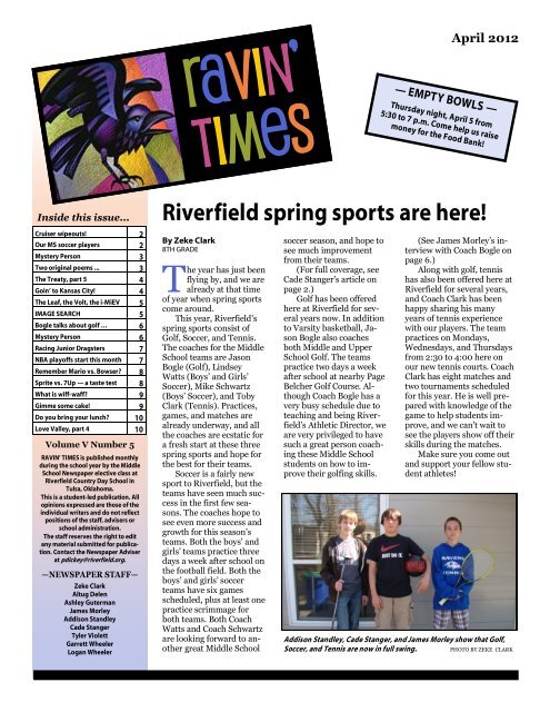 Ravin April 2012 Times - Riverfield Country Day School