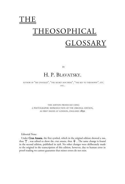 The Theosophical Glossary Universal Theosophy