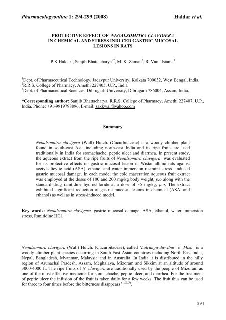 Protective Effect of Neoalsomitra Clavigera in Chemical and