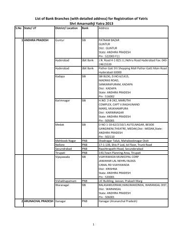 List of Registration Centres - Amarnath Yatra