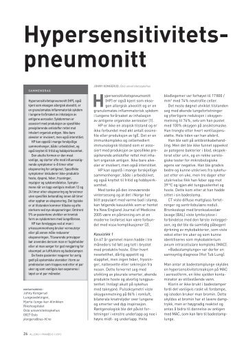 Kongerud J. Hypersensitivitetspneumonitt. Allergi i Praksis 2012