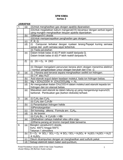 1 SPM KIMIA kertas 2 JAWAPAN 1. (a) (i)Untuk ... - Tutor