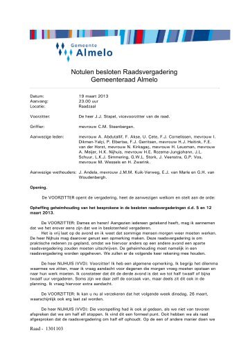 Notulen besloten Raadsvergadering Gemeenteraad Almelo