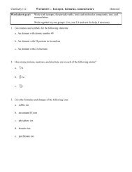 Chemistry 112 Worksheet -- Isotopes, formulas, nomenclature - UIC ...