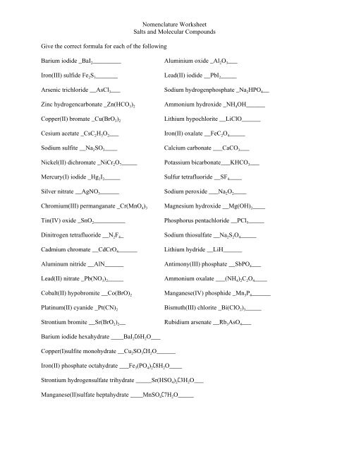 Answers to nomenclature practice