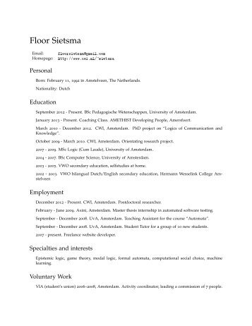 Floor Sietsma: Curriculum Vitae - CWI