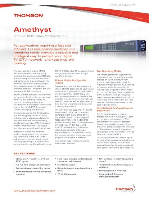 Amethyst MPEG-2 Redundancy Switcher - TBC Integration