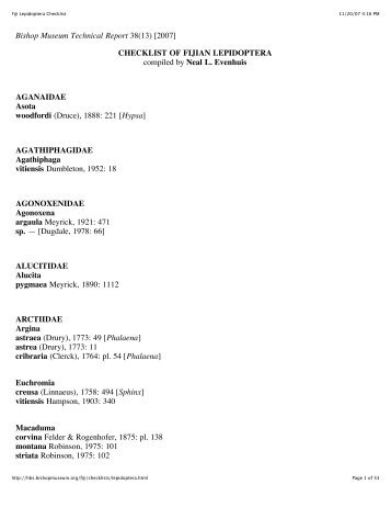 Fiji Lepidoptera Checklist - Bishop Museum