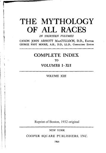 Mythology of All Races volume 13, index for volumes 1-12