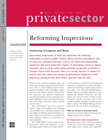 Reforming Inspections: Countering Corruption and ... - World Bank