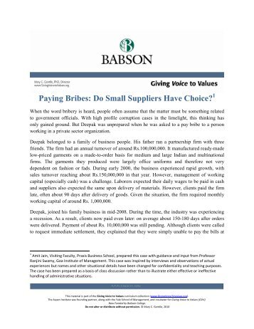 Paying Bribes: Do Small Suppliers Have Choice? - Babson College