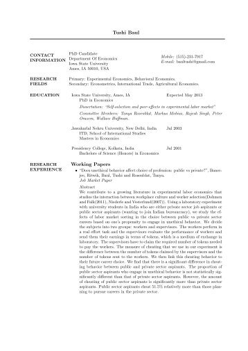 Tushi Baul Working Papers - Department of Economics - Iowa State ...