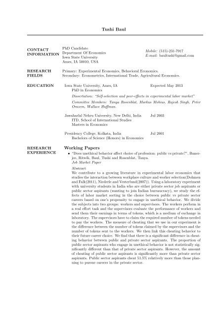 Tushi Baul Working Papers - Department of Economics - Iowa State ...