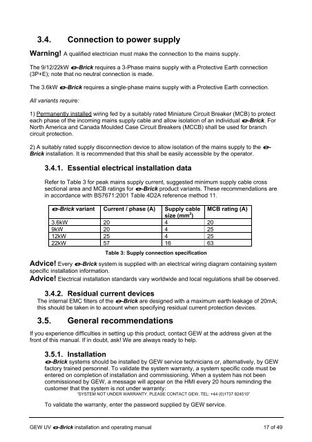 e-brick installation and user manual - GEW UV System v1.0