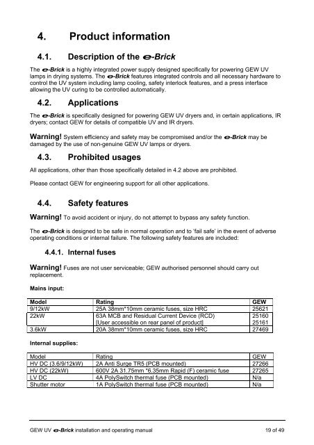 e-brick installation and user manual - GEW UV System v1.0