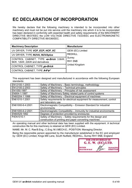 e-brick installation and user manual - GEW UV System v1.0