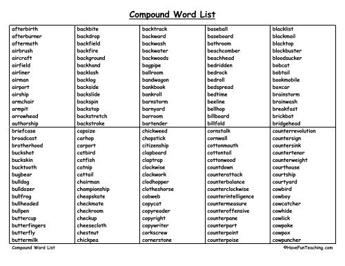 Compound Word List - Have Fun Teaching