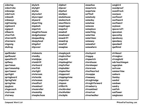 Compound Word List - Have Fun Teaching