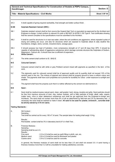 General and Technical Specifications For Construction of Hostels at ...