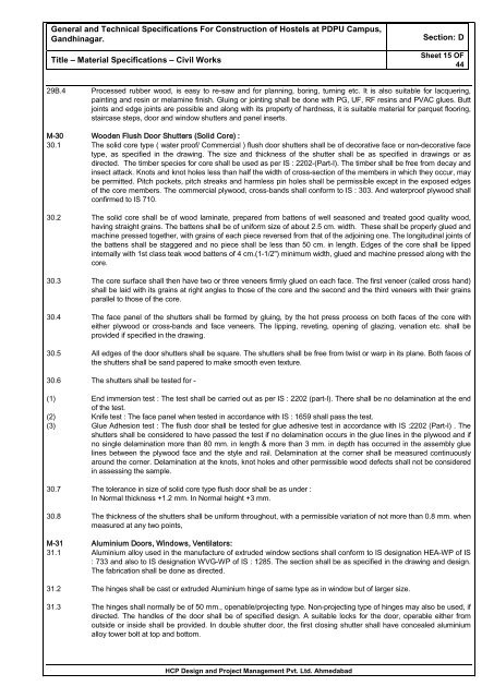 General and Technical Specifications For Construction of Hostels at ...