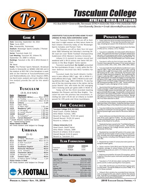 TUSCULUM URBANA GAME 4 THE COACHES - Athletics