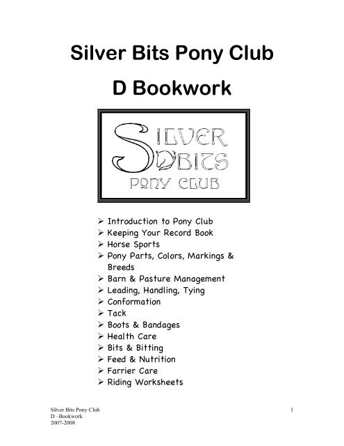 silver bits pony club d bookwork