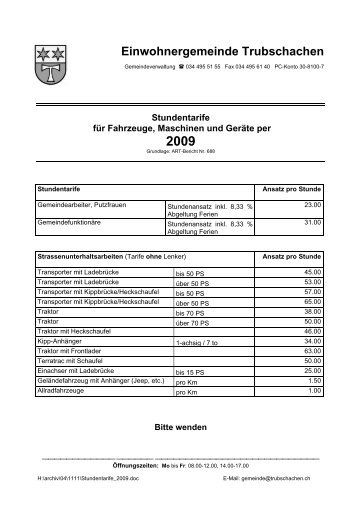 Stundentarife für Fahrzeuge, Maschinen und Geräte ... - Trubschachen