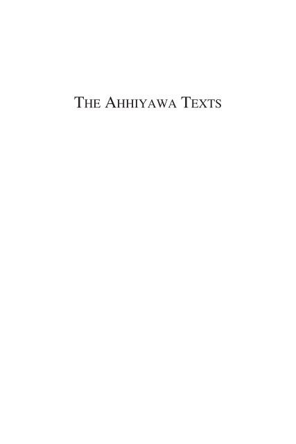 The AhhiyAwA TexTs - Society of Biblical Literature