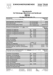 Stundentarife für Fahrzeuge, Maschinen und Geräte per 2010 - Trub
