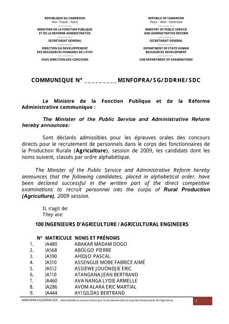communique n° _________minfopra/sg/ddrhe/sdc - Ministère de la ...