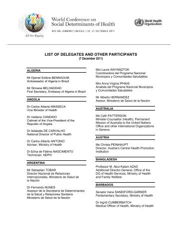 list of delegates and other participants - World Health Organization