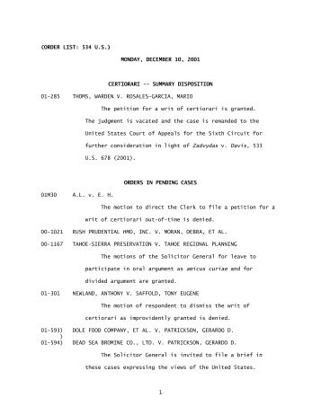 Order List - December 10, 2001 - FindLaw: Supreme Court Center