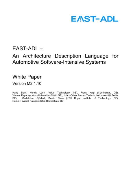 EAST-ADL – An Architecture Description Language for ... - maenad