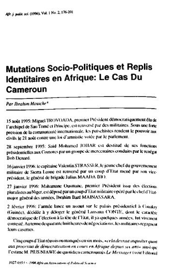 Mutations Socio-Politiques et Replis Identitaires en Afrique: Le Cas ...