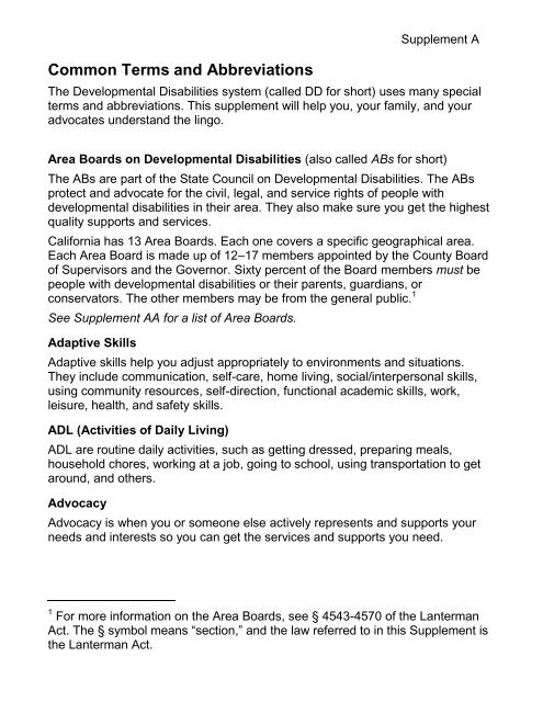 RULA - Rights Under The Lanterman Act - Supplement A - Disability ...