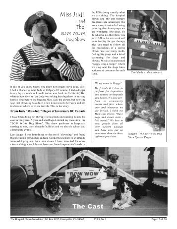 Miss Judi and The Bow Wow Dog Show - Hospital Clown Newsletter