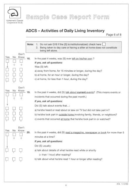 ADCS-ADL Scale, Scoring and Manual - Dementia Outcomes ...