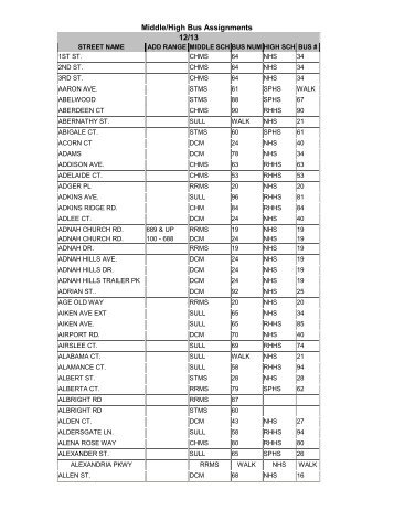 Middle/High Bus Assignments 12/13