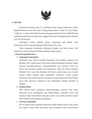 Direktorat Zeni Angkatan Darat - Badan Pemeriksa Keuangan