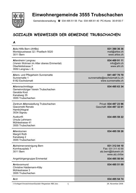 Einwohnergemeinde 3555 Trubschachen